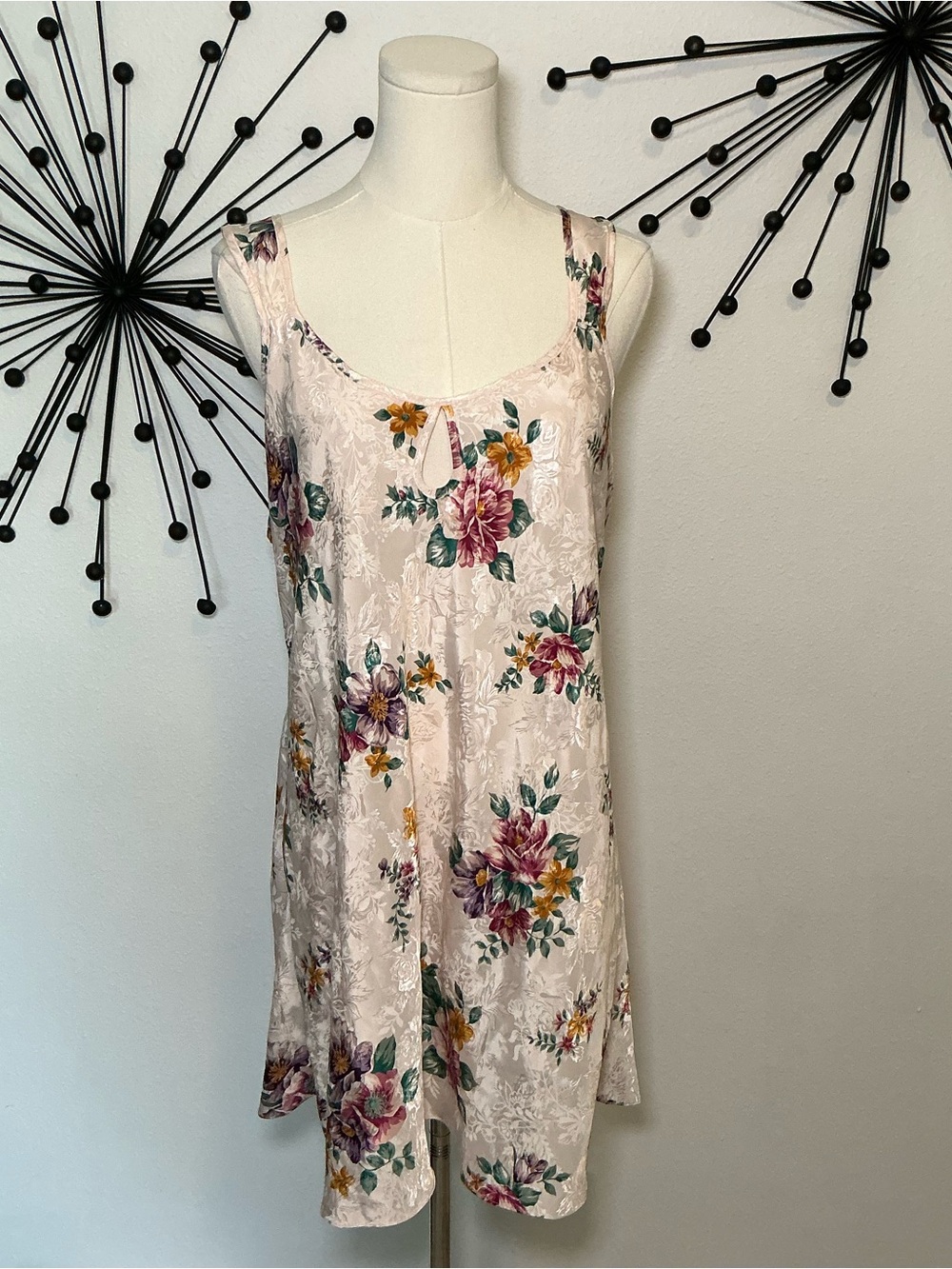 Adonna Floral Satin Slip Dress Pink Purple Vintage Style Large